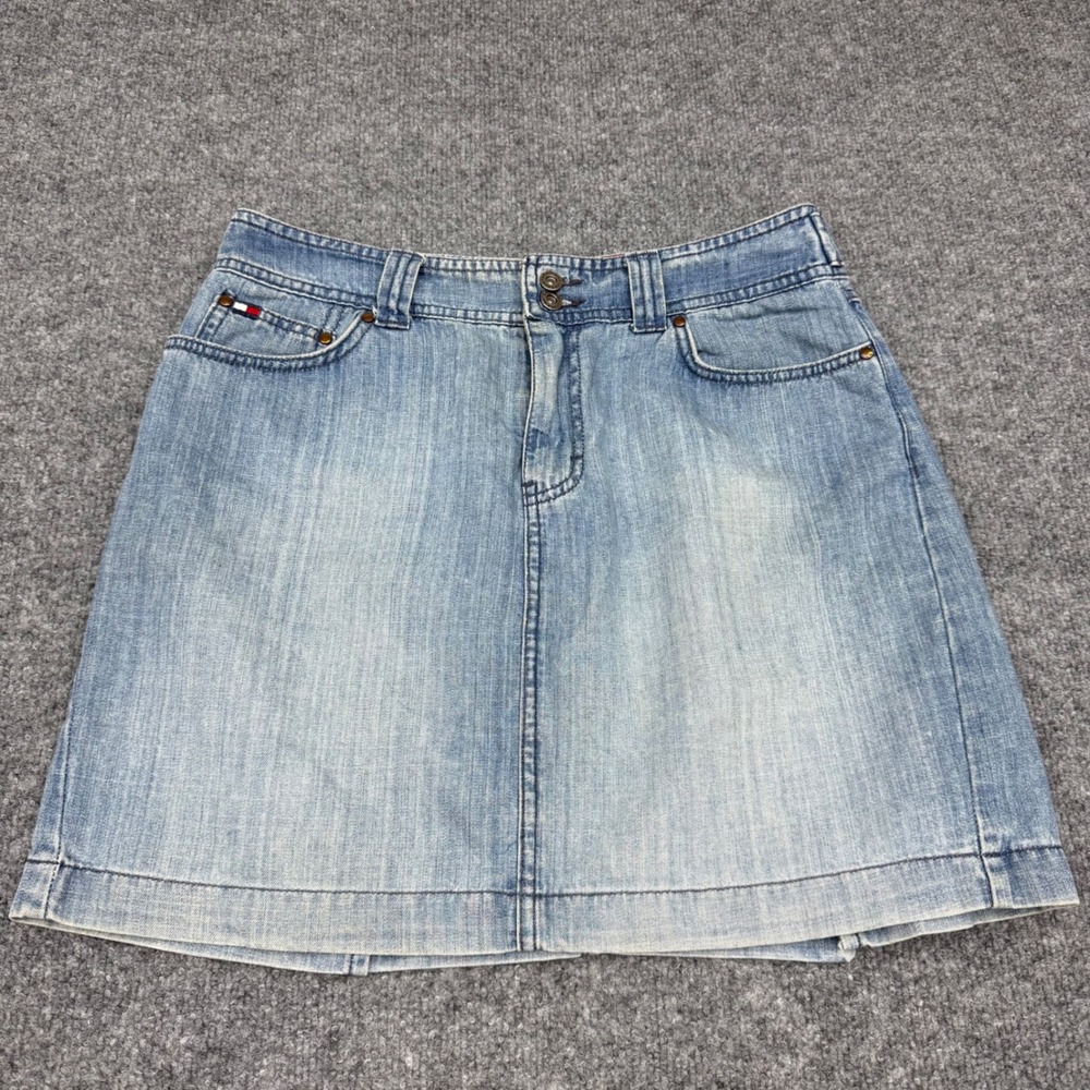 Tommy Hilfiger‎ Womens Light Wash Denim Mini Skirt A-Line Blue Size 10 90s Y2K
